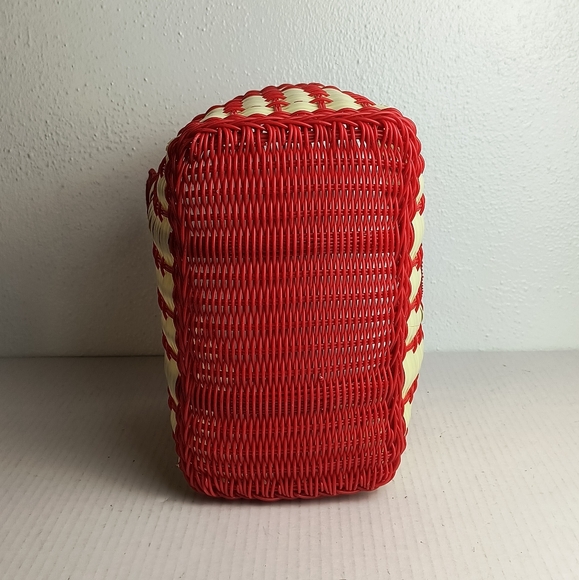 Woven Plastic Camping Basket With Handle Small Tan & Red - Picture 4 of 8